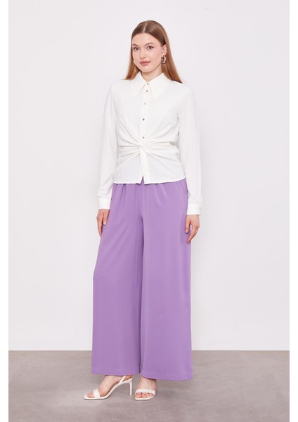Lila Bol Paça Beli Lastik Pantolon