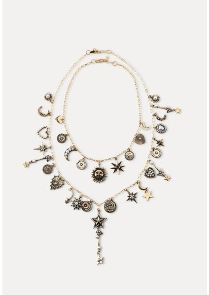 Çelik 2li Ay Güneş Charm Kolye