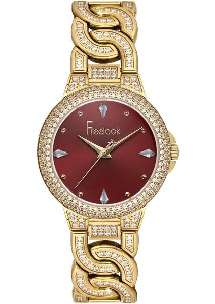 FL.1.10507-5 Taşlı Tasarım 5 Atm Suya Dayanıklı Çelik Kasa Çelik Kordon Altın Renk Kadın Kol Saati