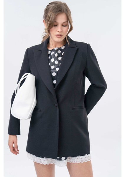 Siyah Tek Düğme Kapama Cepli Dokuma Blazer Ceket fırsatları