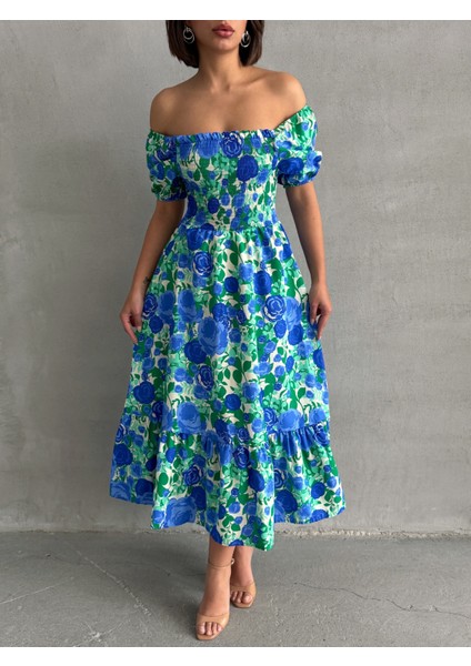 Kadın Gipeli Çiçek Desenli Kare Yaka Pamuklu Elbise indirimleri