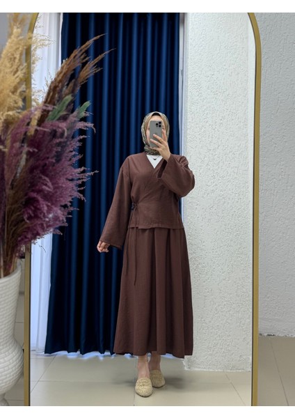 Serona Üstü Kimono Etekli Çilek TAKIM-EK556 Kahve