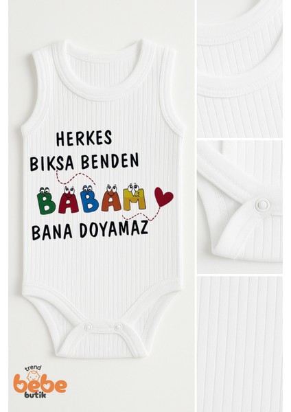 Herekes Bıksa Benden Babam Bana Doyamaz Yazılı %100 Pamuklu Ribana Çıtçıtlı Zıbın Body 6-36 Ay Unisex Bebek Tulum fiyatları