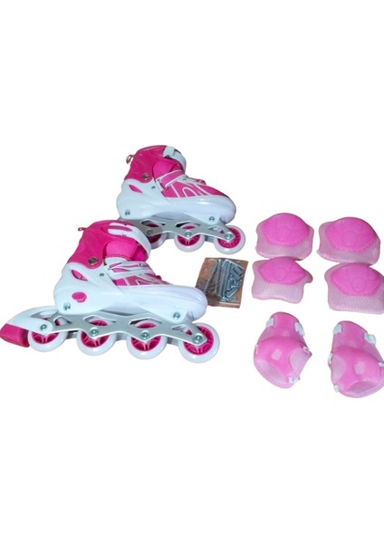 Konsep Can Sport Pembe Işıklı Ayarlanabilir Alıştırma Pateni ve Koruma Seti 38-41
