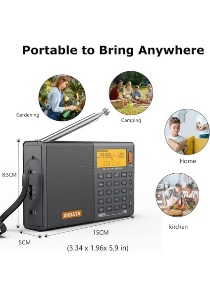 D-808 Taşınabilir Dijital Radyo Fm Stereo/sw/mw/lw Ssb Rds Hava Bandı LCD Ekranlı