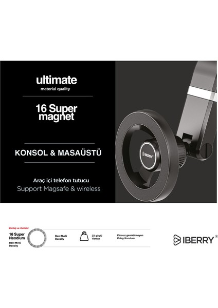Maglock Arm 6 Vantuzlu Magsafe Araç Içi Telefon Tutucu