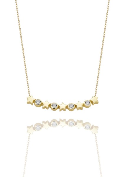 Özel Tasarım 5 Beş Yıldızlı Çok Şık 14 Ayar Altın Kolye