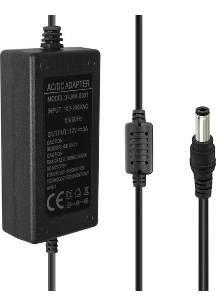 12 Volt - 3 Amper 5.5*2.5 Uçlu Plastik Kasa Masaüstü Adaptör (4390)