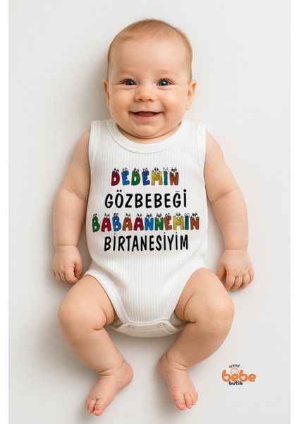 Dedemin Gözbebeği Babaannemin Birtanesiyim Yazılı Pamuklu Ribana Çıtçıtlı Zıbın Body 6-36 Ay Unisex Bebek Tulum