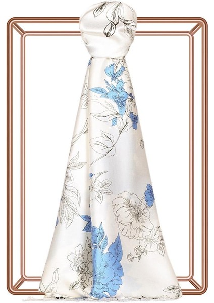 Açelya Desenli Ipek Şal 07318 Beyaz