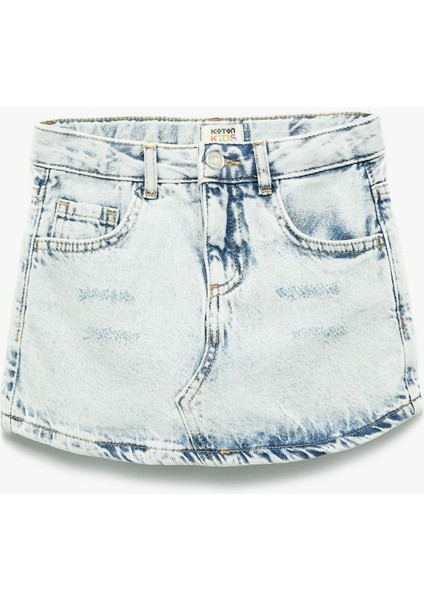 Pamuklu Düğmeli Cepli Denim Şort Etek