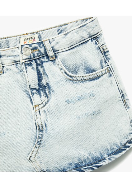 Pamuklu Düğmeli Cepli Denim Şort Etek