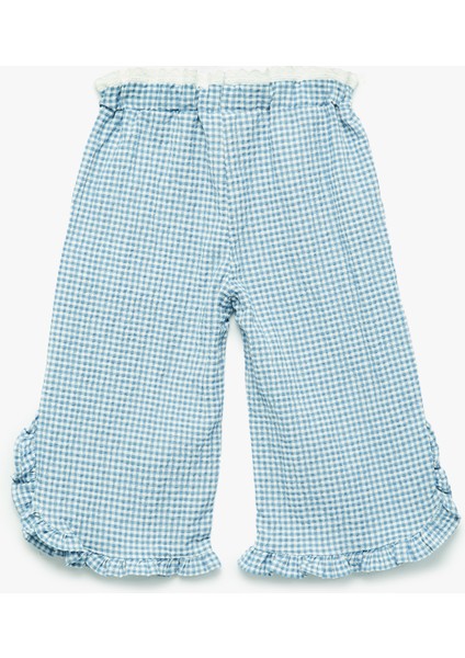 Beli Lastikli Fırfır Detaylı Pötikare Pantolon
