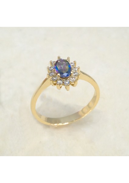 Gümüş Yüzük - 1,05CTALEKSANDRIT 0.30CT Pırlanta(Signty)Taşlı Anturajlı Vintage Tasarım Modern 925 Ayar Gümüş Yüzük