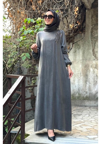 Nurcan Çetin Elbise 25136 Gri