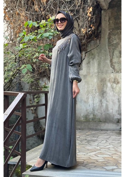 Nurcan Çetin Elbise 25136 Gri