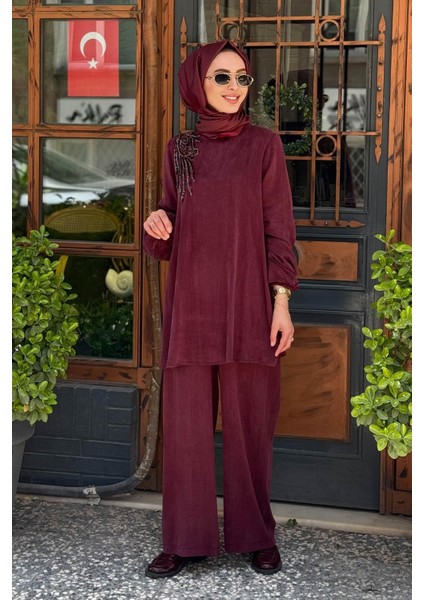 Nurcan Çetin Pantolonlu Takım 25465 Bordo