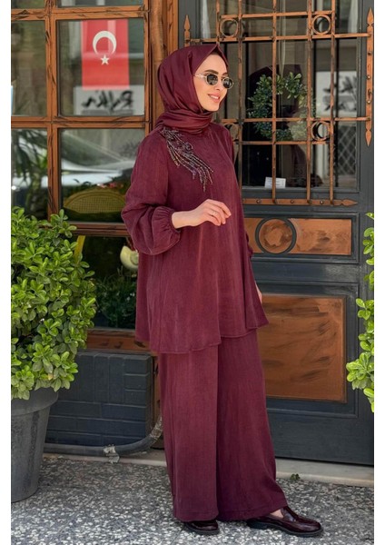 Nurcan Çetin Pantolonlu Takım 25465 Bordo