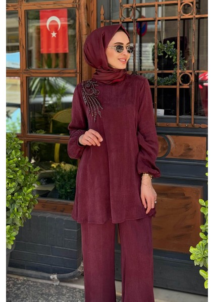 Nurcan Çetin Pantolonlu Takım 25465 Bordo