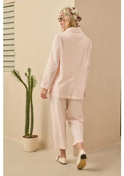 Çift Pileli Keten Pantolon Soft Pembe
