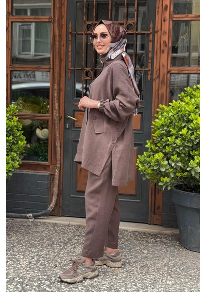Nurcan Çetin Pantolonlu Takım 25441 Kahve