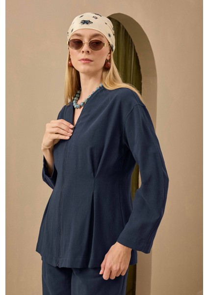 Pamuk Keten Ceket Gece Mavi indirimleri