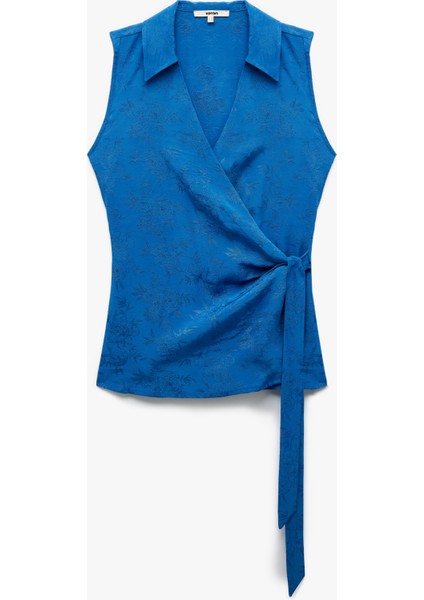 Viskon Kumaş Bağlama Detaylı Kolsuz Kruvaze Çiçekli Gömlek