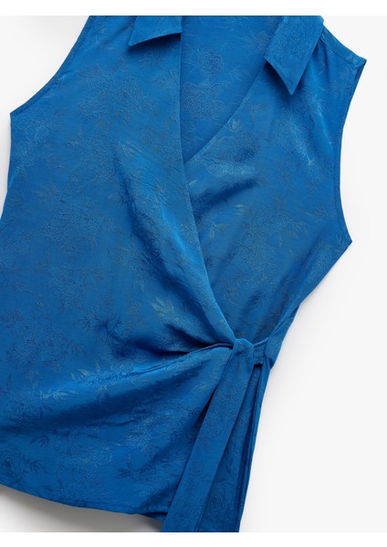 Viskon Kumaş Bağlama Detaylı Kolsuz Kruvaze Çiçekli Gömlek modelleri