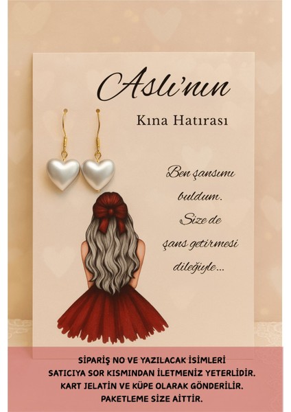 Kalpli Sallantı Küpe 40 Adet | Kırmızı Elbiseli - Nikah Hediyesi - Kına Hediyesi - Nişan Hediyesi