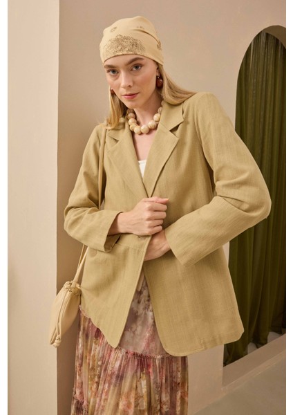 Keten Blazer Ceket Açık Camel