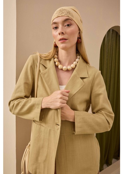 Keten Blazer Ceket Açık Camel indirimleri