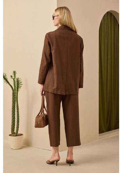Keten Blazer Ceket Kahve