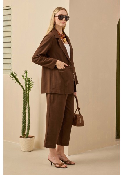 Keten Blazer Ceket Kahve fiyatları