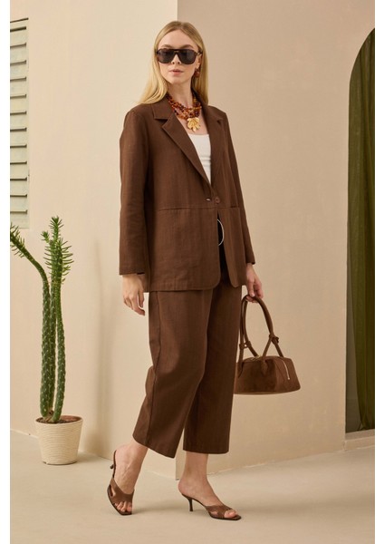 Keten Blazer Ceket Kahve modelleri