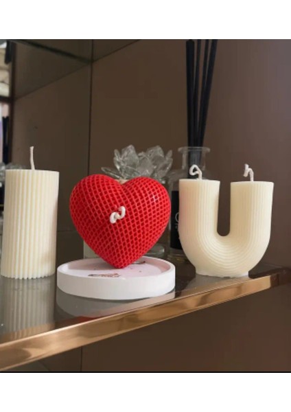 3'lü Kalpli Seni Seviyorum Mum Seti Doğal Soya Mum Romantik Mum Seti