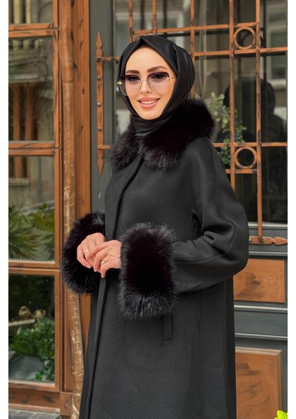 Premium Kürk Detaylı Kaban KA-A23-17026 Siyah