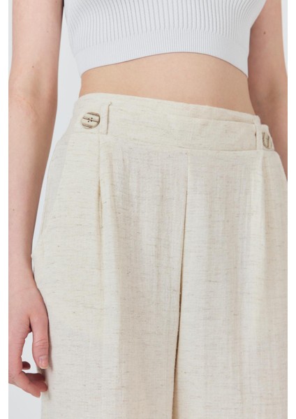 Natural Keten Görünümlü Düğme Detaylı Pantolon 4720A fırsatları
