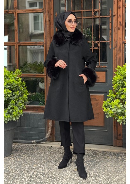 Premium Kürk Detaylı Kaban KA-A23-17026 Siyah