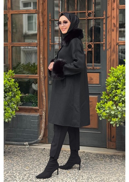 Premium Kürk Detaylı Kaban KA-A23-17026 Siyah fiyatları