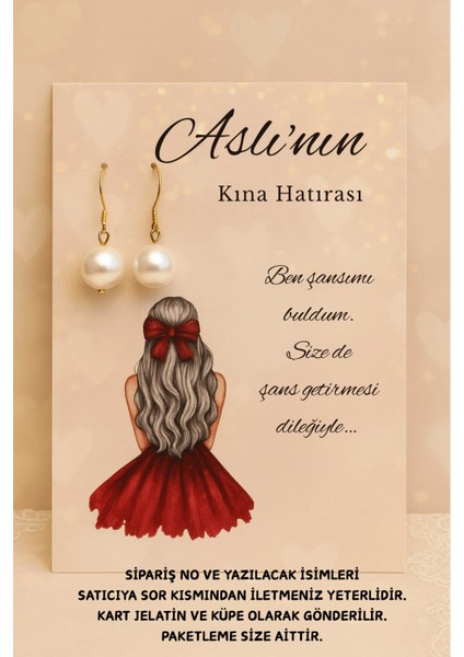Sallantılı Inci Küpe 40 Adet | Kırmızı Elbiseli - Nikah Hediyesi - Kına Hediyesi - Nişan Hediyesi