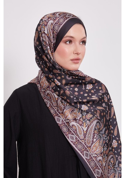 Siyah-Kahve Karma Çiçek Hint Ipeği Şal modelleri