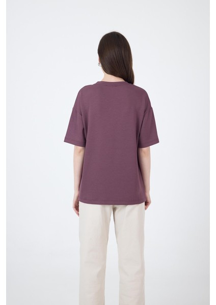 Gül Kurusu Ayıcık Baskılı Bisiklet Yaka Oversize Tişört 5530 indirimleri