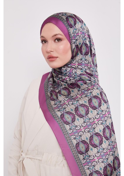 Mürdüm Yansıma Desen Hint Ipeği Şal