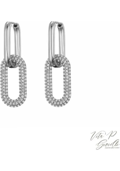 Oval Taşlı Küpe Silver