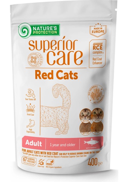Nature's Protection Superior Care Kızıl/kahverengi Tüylü Kediler Için Tahılsız Ringa Balıklı Kedi Maması 400GR