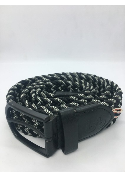 Elastik Örgü Unisex Kemer Siyah-Ekru