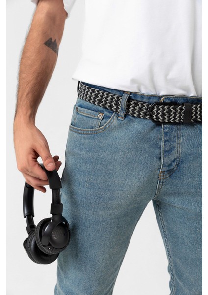 Elastik Örgü Unisex Kemer Siyah-Ekru