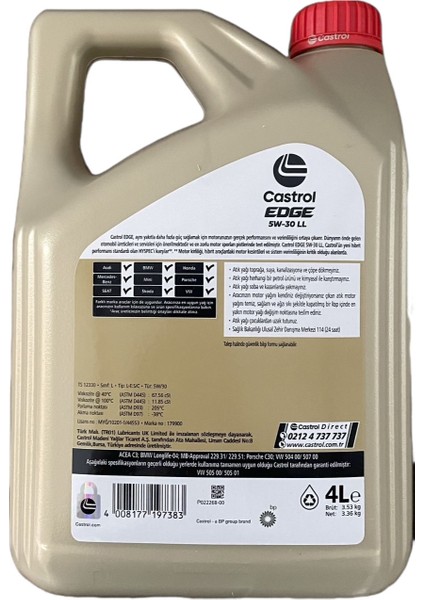 Edge 5W-30 Ll 4 Litre Motor Yağı (Üretim Yılı: 2025) fiyatları