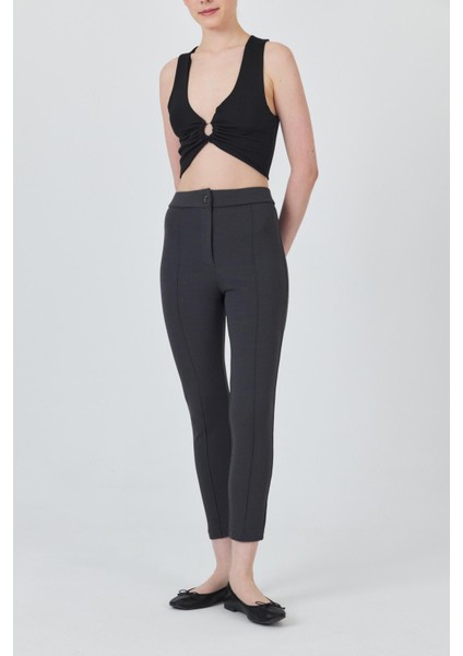 Füme Yüksek Bel Nervür Dikiş Detaylı Tayt Pantolon 6875A modelleri