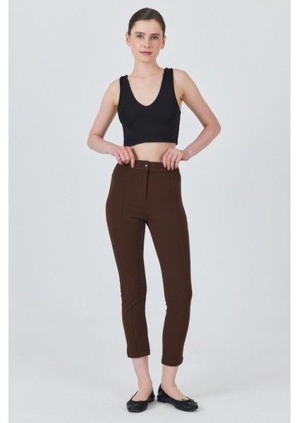 Kahve Yüksek Bel Nervür Dikiş Detaylı Tayt Pantolon 6875A fiyatları